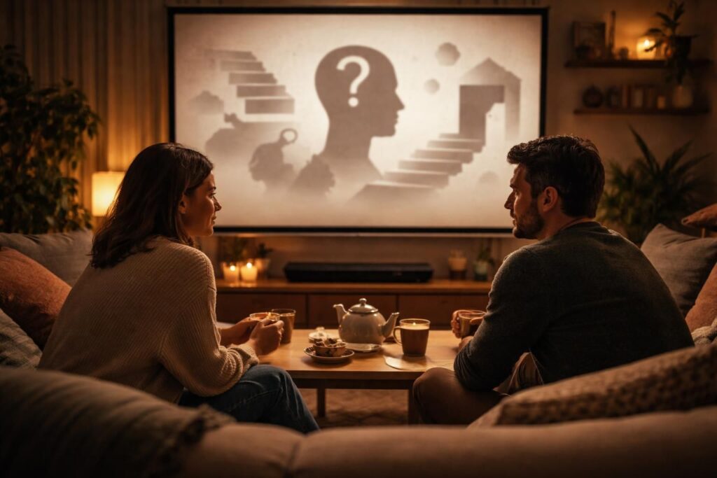 Couple : soirée “questions profondes” projetée sur écran de projection